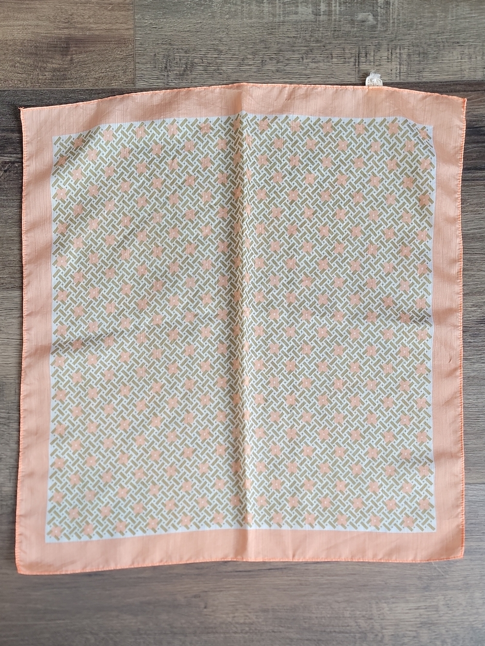 Vintage 60' Square Scarf Peach Floral Geometric Print Made in Japan 20" X 20"